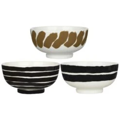 Marimekko Oiva/Hyräily Bowls 30 Cl 3-pack, Dark Sand/White