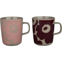 Marimekko Oiva/Unikko Tassen 25 Cl 2-er Set, Puder / Terra / Dark Wine