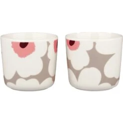 Marimekko Oiva/Unikko Tassen Ohne Griff 20 Cl 2-er Set, Weiß / Puder / Clay / Dark Wine