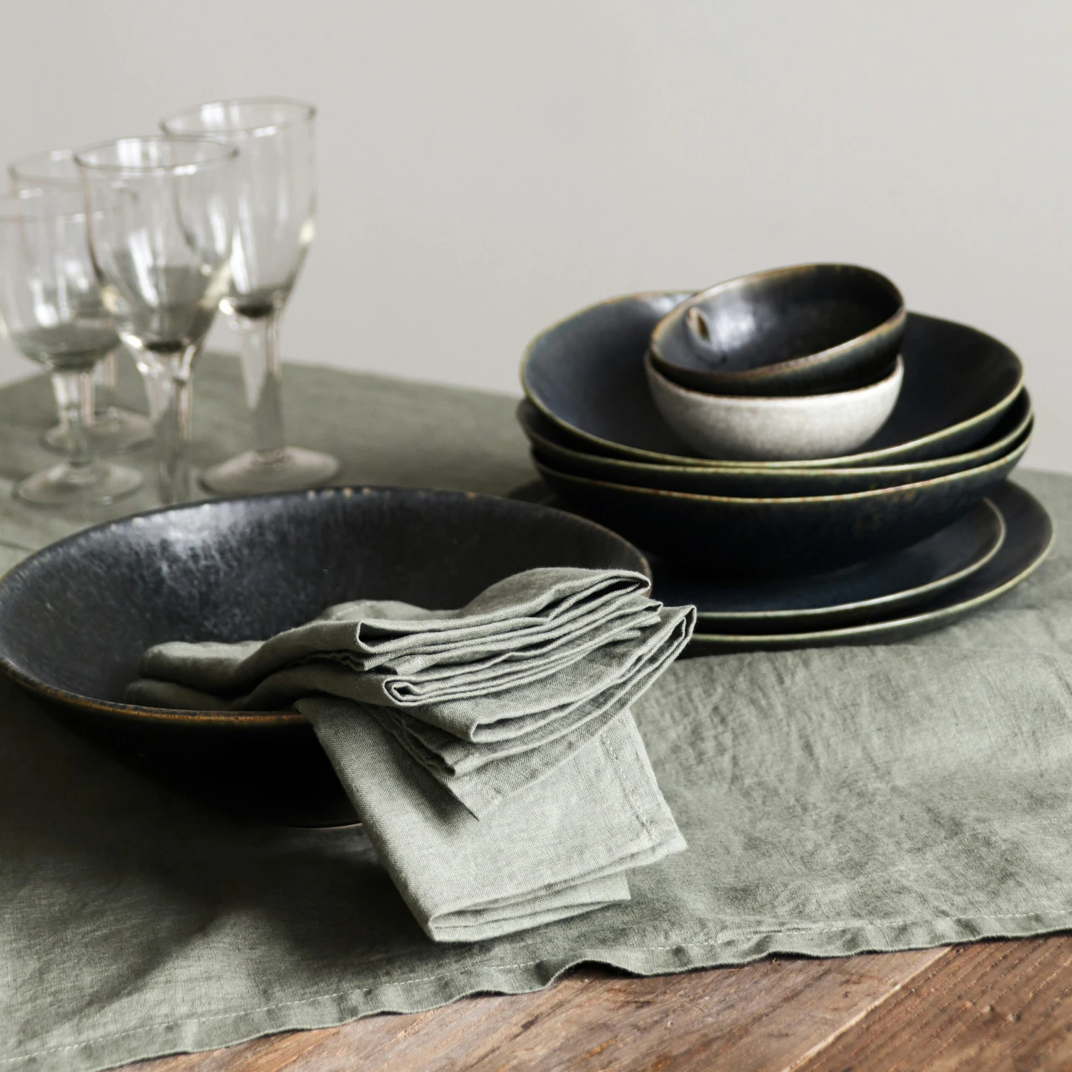 Linen Serviette 45x45 Cm, Khaki 5 Linen Serviette 45x45 Cm, Khaki – Bild 3